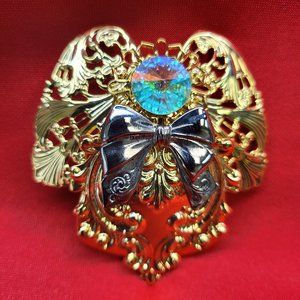 Jane Metal Gold Tone Angel Colored Stone Pin Brooch Signed